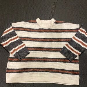 American Eagle Cozy Striped Knit Sweater in Cream, Gray & Rust